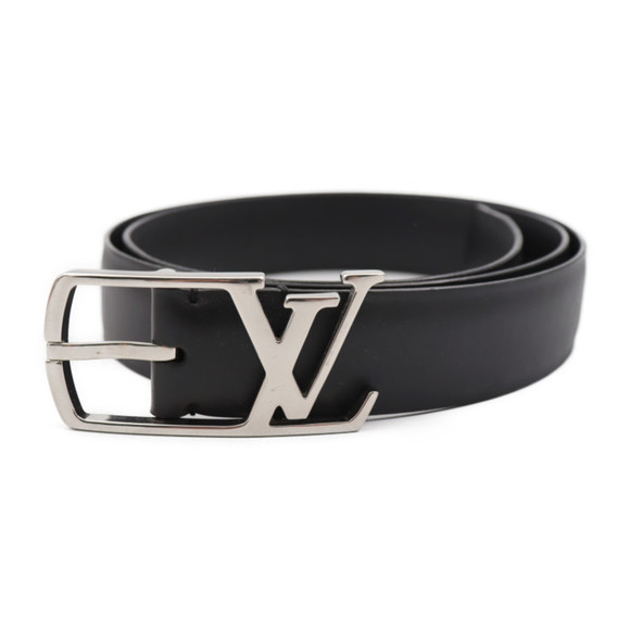 LOUIS VUITTON Sainteur Neogram Calf leather LV initials belt M6058 Black Silver Metal 90